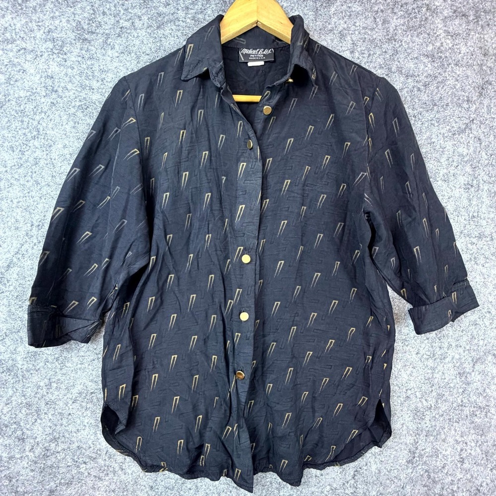 Vintage Michaelโ B. Ltd Shirt Womens Black Geometric 90s Moody Retro Button Up